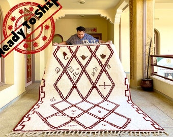 Fabulous Beni Ourain Rug, Azilal rug, Moroccan Rug 8x10, Abstract white Carpet, Handmade Moroccan Rug, Bohemian rug