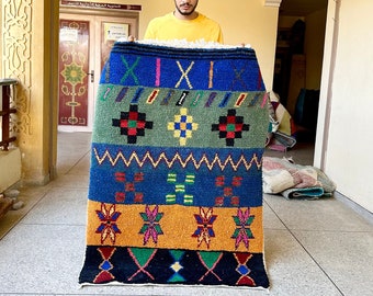 Beni Ourain Multicolor Rug – Abstract Moroccan Wool Carpet – Handwoven Sheep Wool Boujaad Rug for Colorful Boho & Eclectic Home Decor