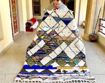 Authentic Abstract Rug, 6x5 Moroccan Rug Area, Tribal Green Carpet, Handmade Wool Rug, Boujaad Wool, White Wool Carpet, Bohemian Rug