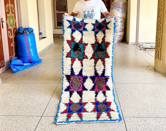 MOROCCAN rug runner, Beni ourain rug, VINTAGE rug, Bohemian Carpet, Boho rug, Berber Rug, Handmade rug-Antique Rug, Geometric White red rug
