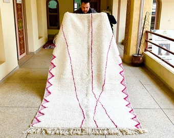 Hand Tufted Moroccan Beni Ourain Rug – Pink and White Sheep Wool Rug – Boho Chic Living Room Rug – Modern Area Rug – Handwoven Berber Rug