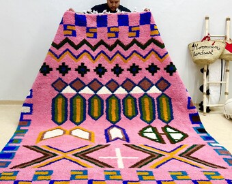 BENI OURAIN RUG, Pink Moroccan Rug, Custom Size Teppich Berber Rug, Abstract Handmade Area Rug, High-Quality Wool Moroccan Pink Carpet