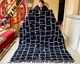 GORGEOUS BENIOURAIN CARPET,7x5 Moroccan Handmade Rug, Black And White Rug, Striped Rug, Handmade Wool Carpet, Azilal Berber Rug,