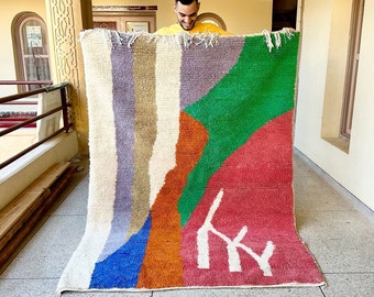 Authentic Multicolored Moroccan Rug – Custom Bohemian Boujaad Rug, Abstract Beni Ourain Rug, Handmade Soft Wool Area Rug for Boho Home Decor