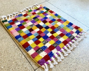 Moroccan Berber rug - Beni ourain rug - all wool berber rug - checkered rug - handmade rug - Genuine lamb wool - Berber wool rug.