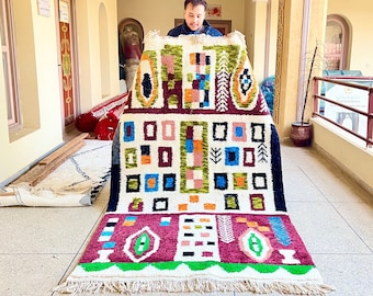 Moroccan Multicolor Rug – Beni Ourain Abstract Wool Carpet – Handmade Custom Living Room or Bedroom Rug – Boho Eclectic Decor