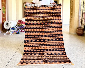 AMAZING KILIM RUG, Moroccan Rug 3x5 Berber Rug, Knotted Rug, Orange & Black Rug, Striped Rug, Handwoven Rug, Flatweave Rug, Area Wool Rug