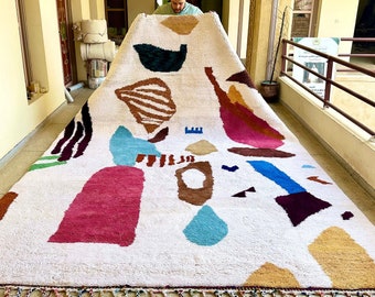 Beni ourain rug - Abstract Moroccan rug - Wool Berber rug - Custom size rug - Living room rug - Ivory Genuine lamb wool - Boho rug