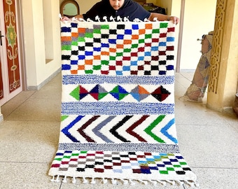 Moroccan Rug – Multicolor Abstract Beni Ourain Rug – Vibrant Handmade Wool Berber Carpet for Boho Living Room, Bedroom & Kids’ Room