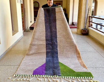 Authentic Moroccan Rug, Brown and Black Beni Ourain Rug, Custom Abstract Handmade Rug, Area Handwoven Sheep Wool Rug for Bohemian Home Decor