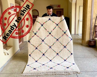 CUTE BENIOURAIN RUG, 6x4 Handmade Wool Rug, Moroccan Rug ,White Geometric Wool Rug, Handwoven Rug, Berber Rug, Area Rug