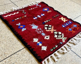 Handmade Moroccan rug 3.1 x 2.5 Feet Morocco Red rug - berber rug - hand knotted rug - Beni ourain rug - Moroccan Red rug - Wool rug