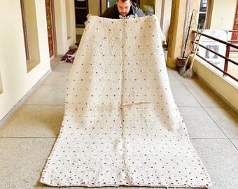 HANDMADE DOTTED RUG, Moroccan White and Pink Rug, Boho Sheep Wool Rug, Woven Beni Ourain Carpet, Marvelous Berber Area Rug.