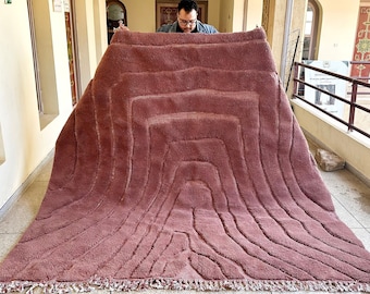 HAND KNOTTED RUG, Moroccan Beni Ourain Rug, Brown Berber Carpet, High-Quality Durable Wool Rug, Custom Size Area Rug, Tufted Beni Rug
