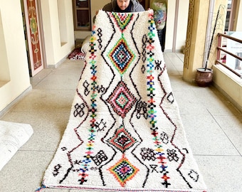 Moroccan Rug – Black and White Geometric Beni Ourain Carpet – Custom Handmade Wool Rug for Living Room and Bohemian Home Decor