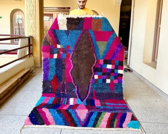 Multicolor Moroccan Rug, Vibrant Beni Ourain Wool Carpet, Handwoven Custom Area Rug for Bohemian & Eclectic Home Style