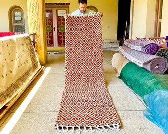 MOROCCAN HALLWAY RUNNER, Brown Beni Ourain Rug, Custom Berber Design, Geometric Authentic Wool Runner Rug, Handmade Entryways Rug