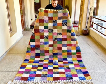 Multicolor Moroccan Rug, Checkered Beni Ourain Rug, Handwoven Soft Wool Carpet, Custom Area Rug for Bohemian & Eclectic Home Style