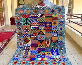 Colorful Beni Ourain Rug, 6.5x4.8ft Moroccan Handmade Wool Rug, Bohemian Berber Hand-Knotted Area Rug, Unique Chic Carpet