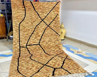 Large Moroccan Brown Rug - 9.1x5 FT Hand-Knotted Beni Ourain Carpet | Soft Wool Berber Area Rug for Living Room Décor