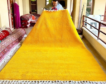 Moroccan Area rug - Beni ourain rug - all wool Yellow rug - Custom Berber rug - Solid handmade rug - Genuine lamb wool - Berber wool rug