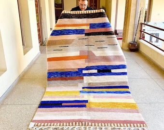 Stunning Beni Ourain Rug, Custom Moroccan Handmade Abstract Rug, Bohemian Multicolor Area Rug, Handwoven Wool Berber Carpet