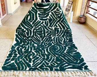 Green Moroccan rug - Striped Beni ourain rug - Handmade area rug - Berber wool rug - Morocco rug - Custom size rug - Minimalist rug