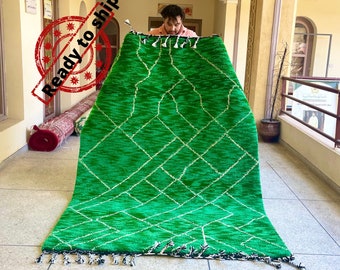 ORIGINAL MOROCCAN RUG, Beni Ourain Rug - Scandinavian Green Rug - Geometric Wool Carpet- Handmade Wool Rug, Berber Rug
