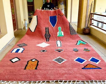 PINK HANDMADE RUG, Stunning Moroccan Rug, Beni ourain Berber Carpet, Custom Size Wool Rug, Pink Area Rug, Crafted Interior Decor.