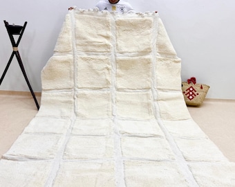 Checkered Beni Ourain Rug – 6.7x10 FT Handmade Moroccan Wool Carpet –Berber Shag Rug – Modern Hand-Tufted Area Rug for Living Room & Bedroom