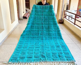 Blue Beni ourain rug - Checkered Moroccan rug - Wool Berber rug - Custom size rug - Living room rug - Genuine lamb wool - Boho rug