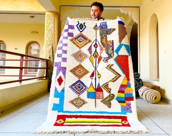 PRETTY BENI OURAIN Rug, Moroccan Handmade Rug, 4x6 White And Blue Rug, Abstract Rug, Berber Rug, Handmade Rug, Handwoven Wool Rug, Area rug