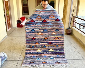 Authentic Abstract Rug, 6x4 Moroccan Rug Area, Tribal Green Carpet, Handmade Wool Rug, Boujaad Wool, White Wool Carpet, Bohemian Rug