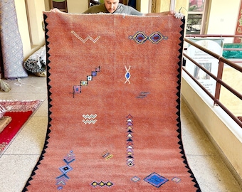 Stunning Beni Ourain Rug, Handmade Moroccan Wool Carpet, Abstract Red and Black Berber Rug, Bohemian Handwoven Sheep Wool Rug