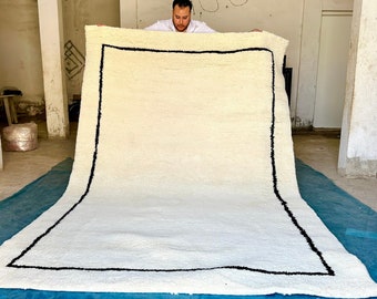 MODERN Beni Ourain RUG 10x6, Moroccan Handmade Design, Geometric Berber Wool Carpet, Hand Knotted AREA Rug, Boho Chic White Rug.