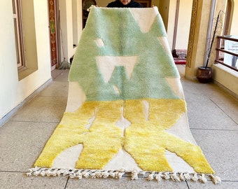 BENI OURAIN CARPET, Custom Moroccan Rug, Hand-Tufted Area Rug, Modern Bohemian Area Rug, Green and Yellow Wool Rug, Handmade Berber Carpet