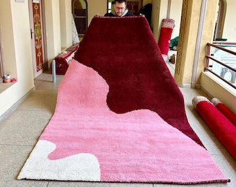 SHAG CARPET, Beni Ourain Moroccan Rug, Pink Abstract Rug, Tufted Area Rug, Custom Berber Carpet, High-Quality Wool Rug, Luxuriously Soft Rug