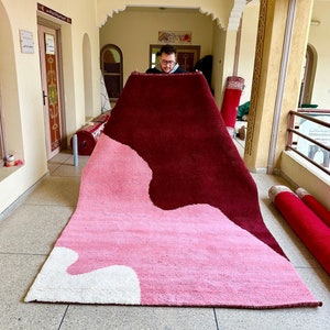 Beni Ourain Rug, Custom Pink Moroccan Wool Carpet, Handmade Fluffy Berber Area Rug, Decorative Modern Scandinavian Rug for Home