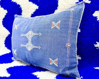 Sabra Silk Cushion, Berber Pillow Silk, 104x22 Silk Moroccan Pillow, Textured Pillow Case, Cerulean Blue Lounge Pillow, Bohemian Home Blue