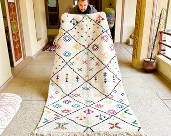 Geometric Moroccan Rug, Black and White Beni Ourain, Abstract Diamond Berber Rug, Custom Handmade Wool Area Carpet for Modern Bohemian Decor