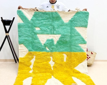 Yellow and Green Moroccan Rug – Handmade Wool Berber Carpet – Custom Beni Ourain Area Rug – Geometric Modern & Boho Home Decor