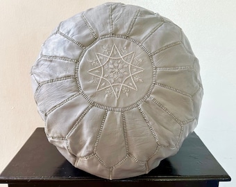 Cozy Moroccan Ottoman pouf, Brown and beige unstuffed Moroccan Ottoman pouf, moroccan leather pouf, leather hassock ottoman pouf.