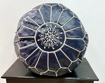 leather pouf Moroccan Handmade Ottoman with Stitching Leather Handmade Footstool Floor Cushion Unstuffed Cover poufs