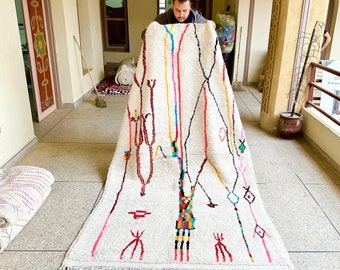 Handwoven Moroccan Rug - White and Pink Striped Beni Ourain Carpet - Custom Abstract Modern Style Rug For Home Decor - Minimalist Area Rug