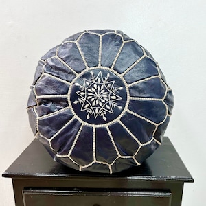 leather pouf Moroccan Handmade Ottoman with Stitching Leather Handmade Footstool Floor Cushion Unstuffed Cover poufs