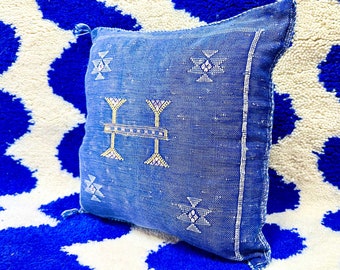CUTE-Moroccan pillow cover, Fabulous cactus sabra pillow, Home decor pillow, Handmade cushion, Blue Sabra Pillowcase, Cactus silk, Moroccan