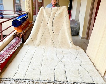 MOROCCAN HANDMADE CARPET, Moroccan Rug, White Beni Ourain Rug, Custom Rug, Berber Rug , Sheep Wool Rug, Handwoven Abstract Rug, Area Rug.