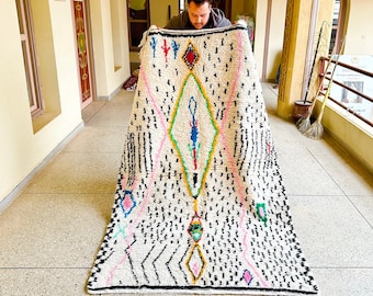 Moroccan Dotted Rug | Handmade Wool Beni Ourain Rug | Abstract Area Black and White Rug | Bohemian Berber Carpet