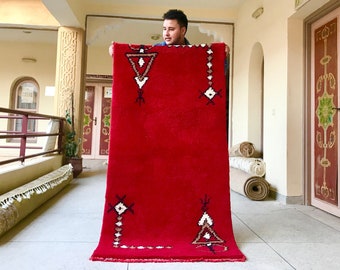 Authentic Soft Beni Ourain rug, Moroccan berber Red rug, bohemian Custom Design rug, Hand Knotted Wool rug, boujaad carpet