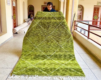 Geometric Moroccan Rug – Green Custom Beni Ourain Carpet – Handmade Diamond Shape Area Rug – Soft Wool Rug for Bohemian Chic Home Decor